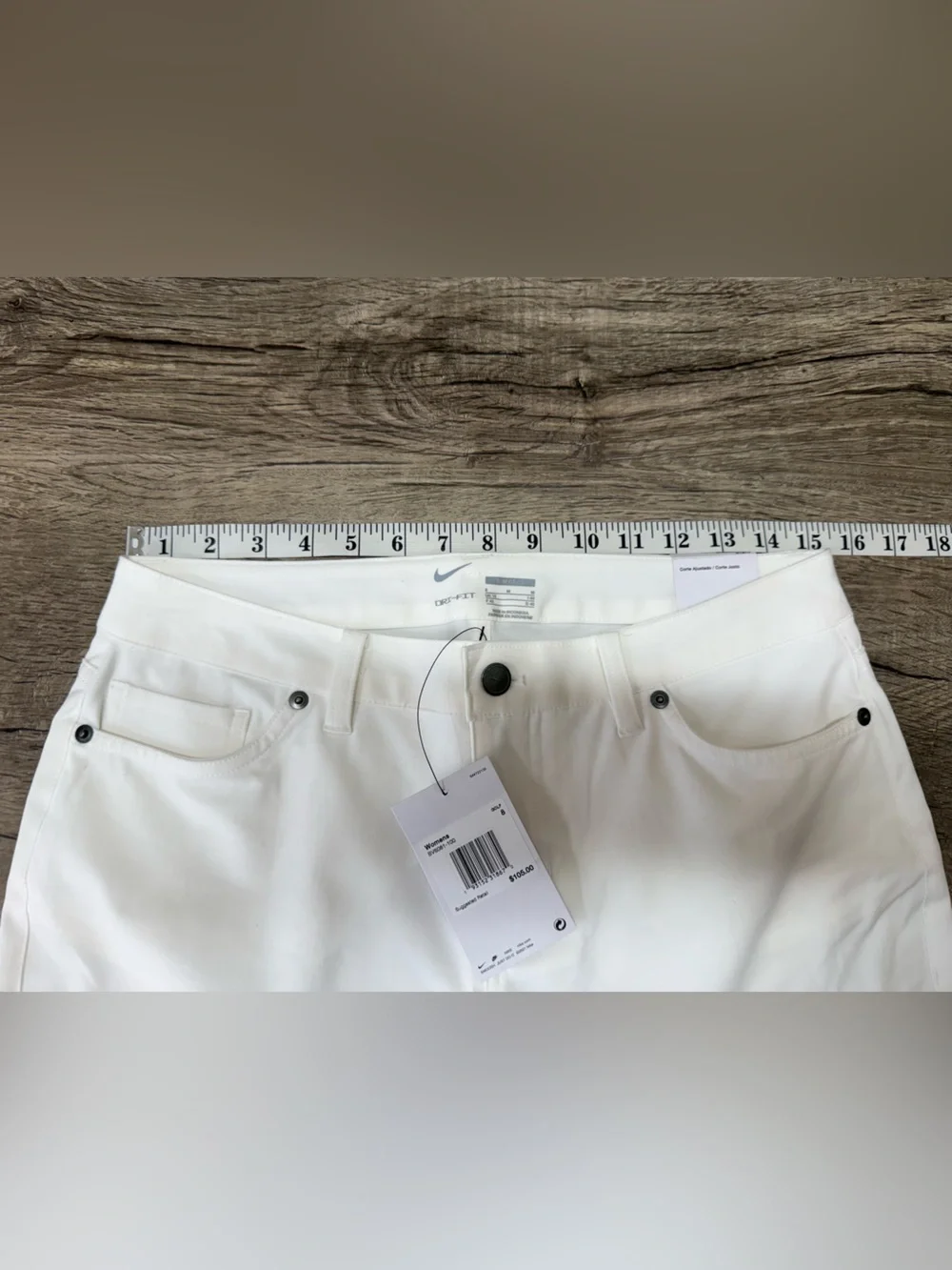 Nike Slim Fit Golf Pants Mid‎ Rise Dri-Fit Zip Fly White Womens size 8